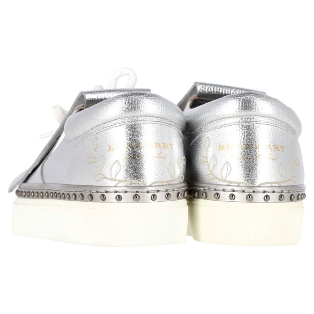 Burberry Kiltie Fringe Detail Slip On Sneakers Metallic Silver Leather - Picture 4 of 8